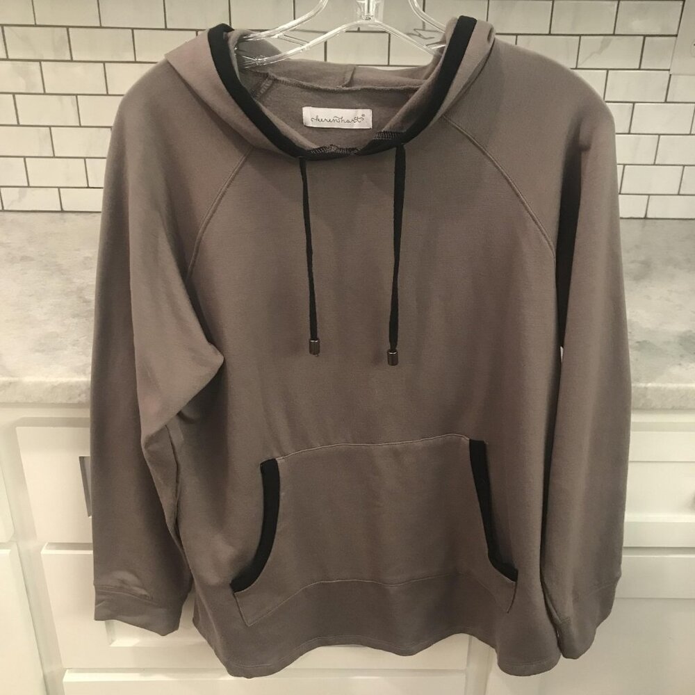 Keren Hart Hoodie Sweatshirt Womens Medium Brown Made USA Kangaroo Pocket